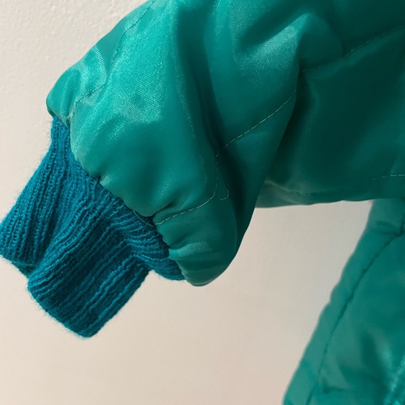 Vintage kids size 18 months Teal and Beige with red stripe Kids Puffer Jacket - Picture 4 of 8